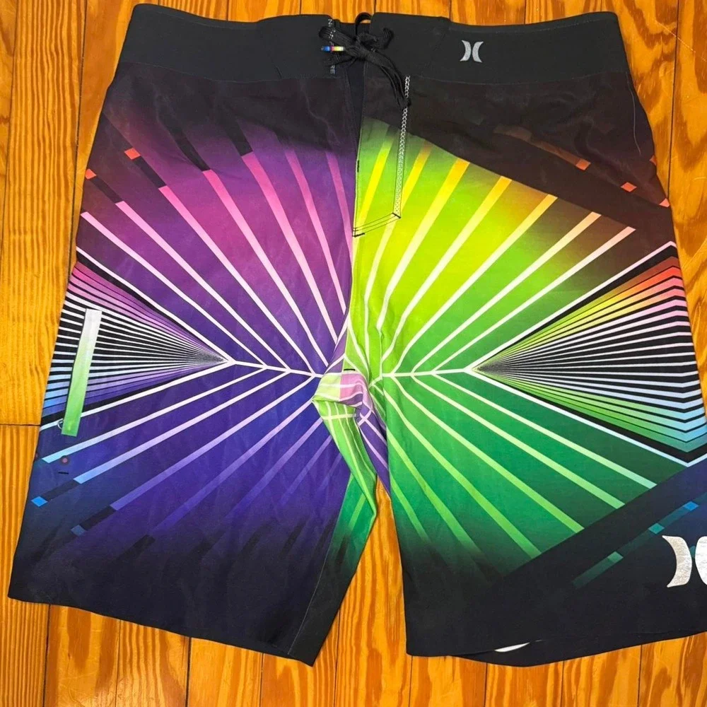 Hurley Phantom Mens Board Shorts Size 32 Multicolor Geometric MB04P6040 Black